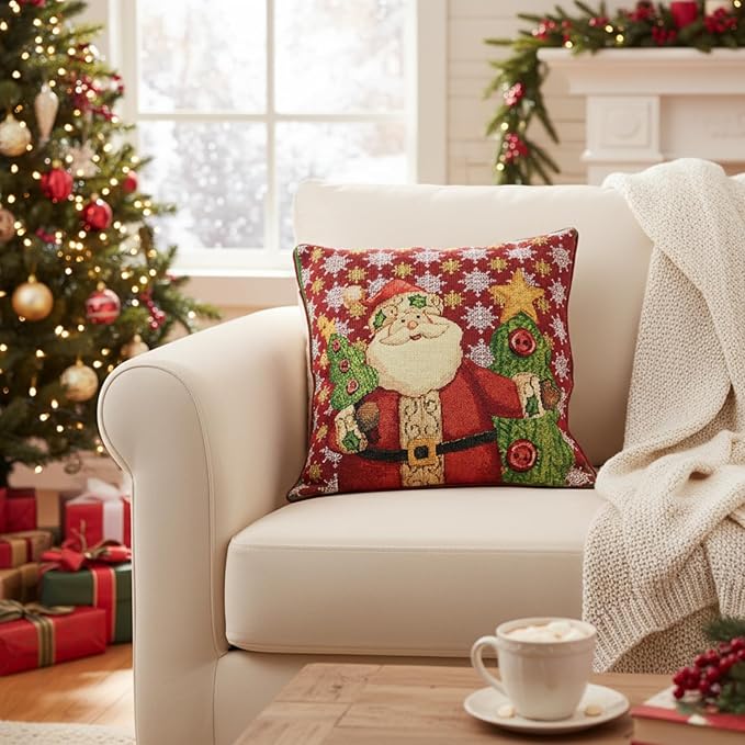 Tache Christmas Red Santa Throw Pillow Cover 1 Piece 16" X 16" Festive Tapestry - Image 2