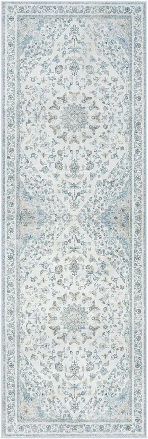 Moynesa Vintage Washable Blue 2x6 Hallway Runner Rug, Neutral Distressed - Image 9