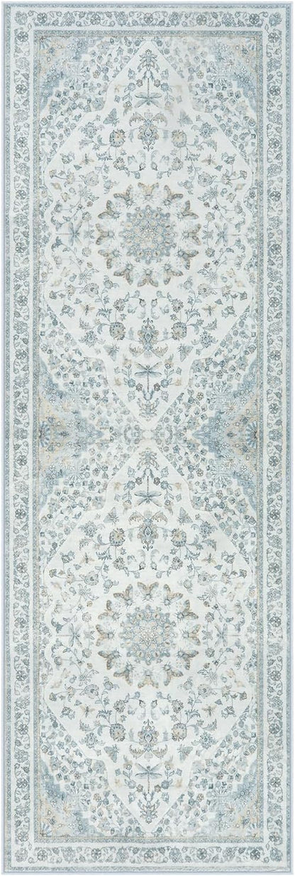 Moynesa Vintage Washable Blue 2x6 Hallway Runner Rug, Neutral Distressed - Image 9