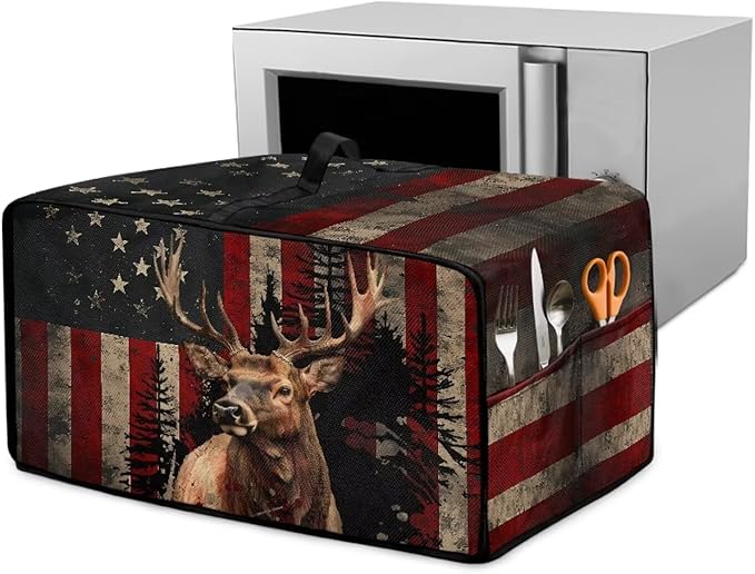 Vintage Deer Elk Print Microwave Oven Cover Waterproof Dust Cover by HwzdsyxlCreativeHomeDecor