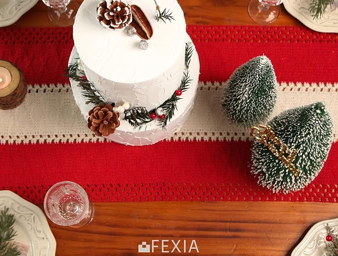 FEXIA Boho Red Table Runner for Holiday Decoration 72 Inches Long Red & Cream - Image 5