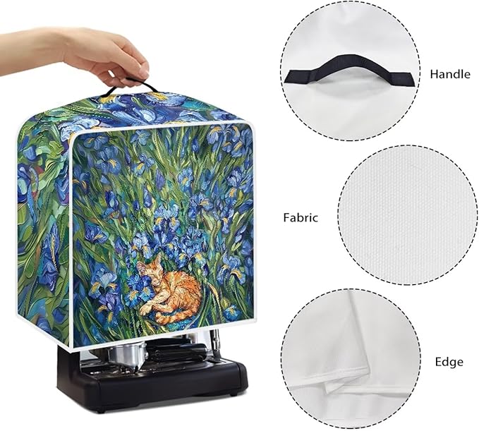 Cute Iris Cat Coffee Maker Cover – Dust Protection Stain Resistant Washable - Image 5