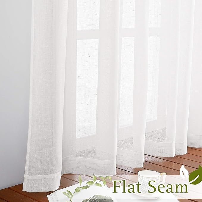 NICETOWN White Linen Sheer Curtains 63 inch Length, Vintage Grommet Linen - Image 6