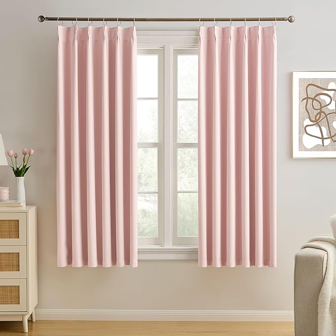 KEQIAOSUOCAI Pinch Pleated Pink Blackout Curtains Short 2 Panels Set 45 Inch by KEQIAOSUOCAI