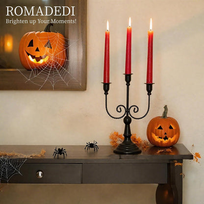 Romadedi Halloween Candelabra, Black 3-Arm Candle Holders, Set of 2
