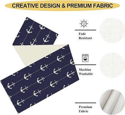 Anchor Table Runner, Nautical Navy Blue Retro Sailing Seasonal Anchor Print - Image 5