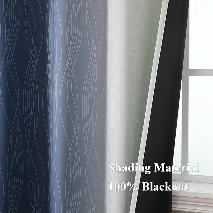 Estelar Textiler Sage Green and Navy Blue Ombre Blackout Curtains 45 Inch Length - Image 5
