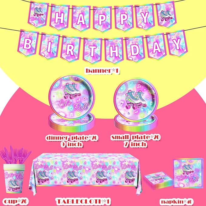142Pcs Roller Skating Birthday Party Supplies Tableware Set Roller Skater - Image 4