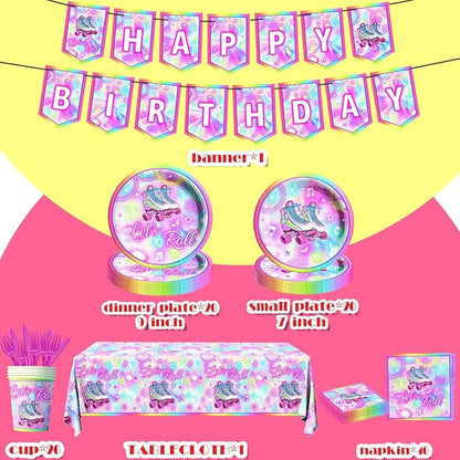 142Pcs Roller Skating Birthday Party Supplies Tableware Set Roller Skater - Image 4