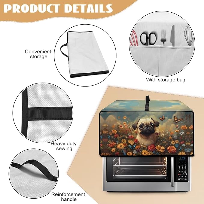 Cute Pug Dog Floral Butterfly Print Microwave Oven Dust Cover Dust Cover - Image 6