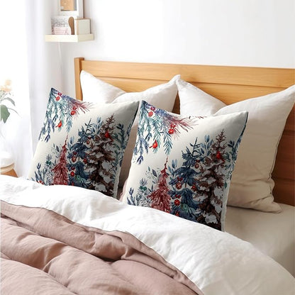 Christmas Tree Throw Pillow Covers 24x24 Inch Set of 2 Winter Watercolor Pine - Image 8