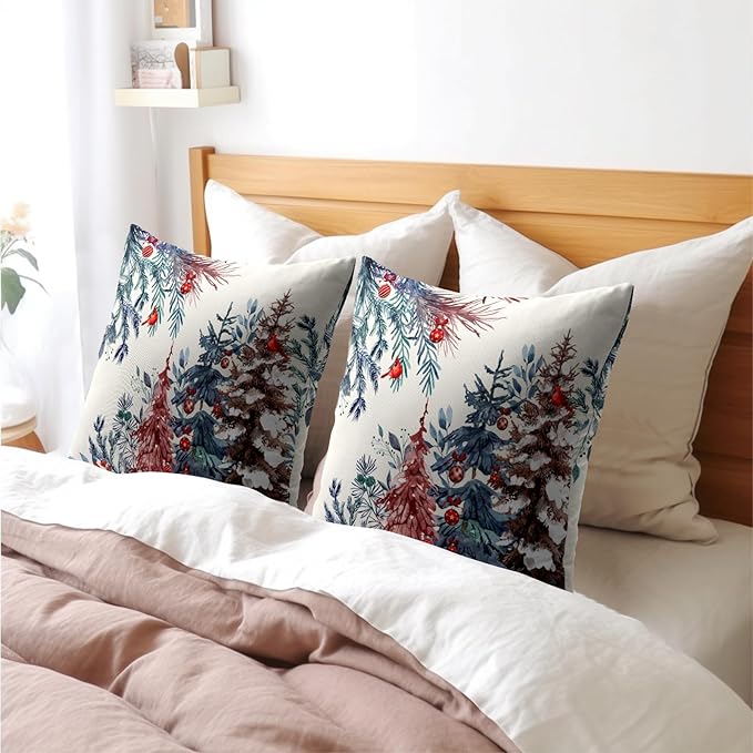 Christmas Tree Throw Pillow Covers 16x16 Inch Set of 2 Winter Watercolor Pine - Image 8