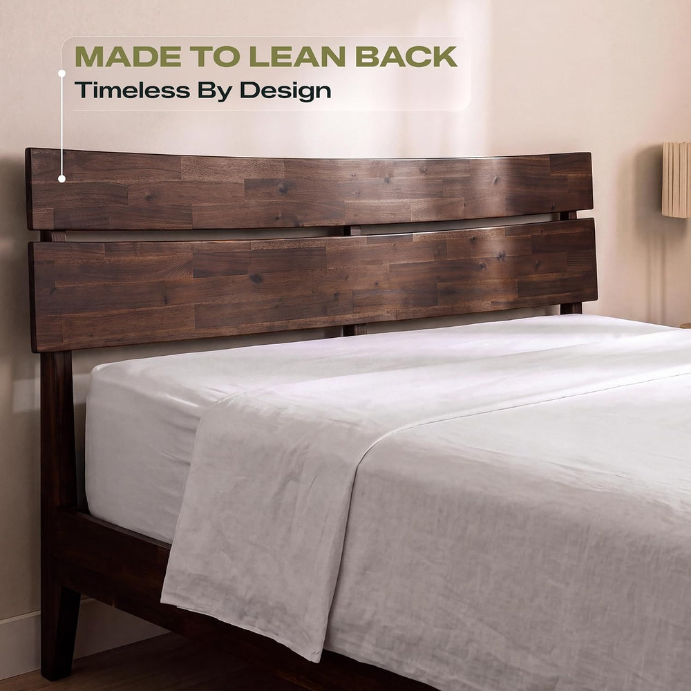 Aurora Acacia Solid Wood Queen Platform Bed Frame with Headboard, Chocolate