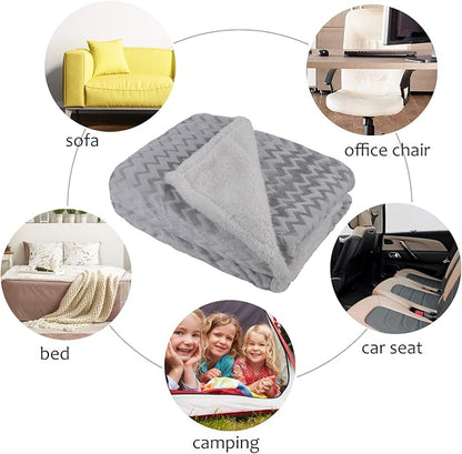 Catalonia Silky Soft Grey Sherpa Throw Blanket, Flannel Chevron Micro Plush - Image 5