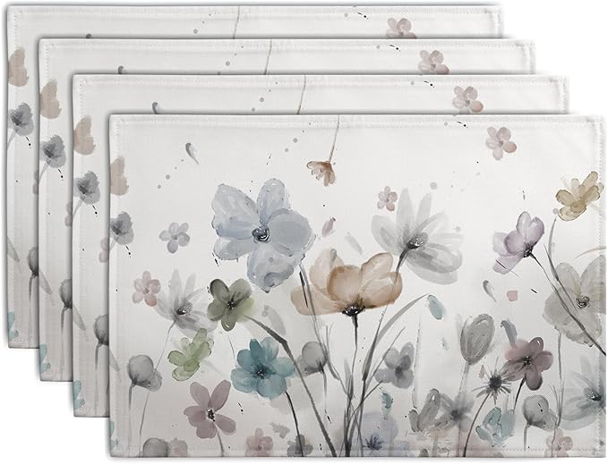Flower Placemats Set of 4 Brown Cream Grey Poppy Flowers Table Mats Watercolor by Wnoesat