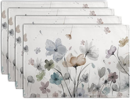 Flower Placemats Set of 4 Brown Cream Grey Poppy Flowers Table Mats Watercolor by Wnoesat