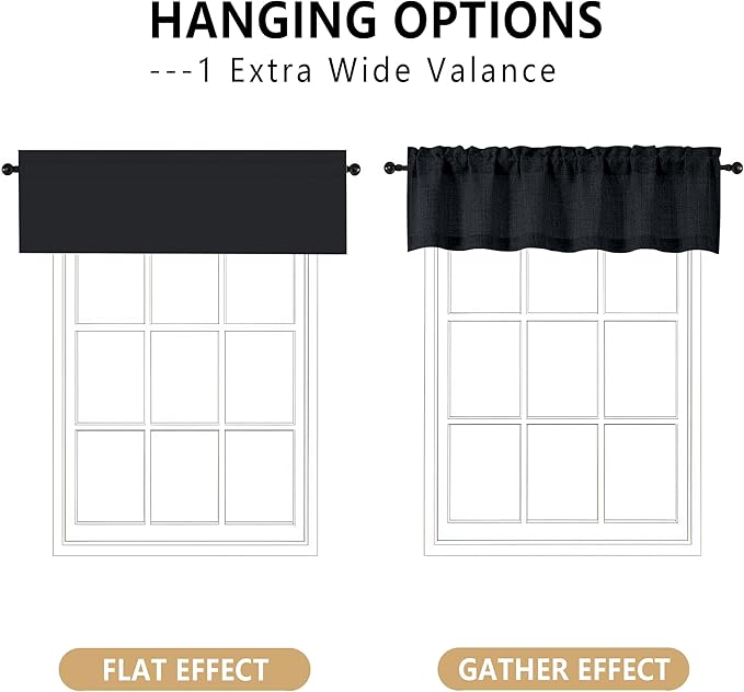 OVZME Black Valance for Windows, Light Filtering Faux Linen Textured Small - Image 3