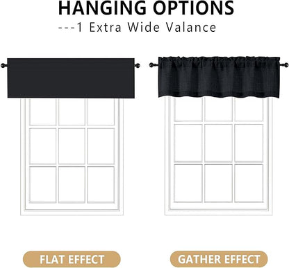 OVZME Black Valance for Windows, Light Filtering Faux Linen Textured Small - Image 3