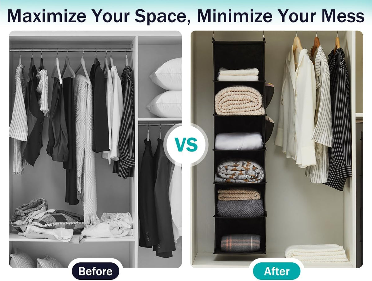 youdenova hanging closet organizer and storage, 6-shelf, 2, package contents