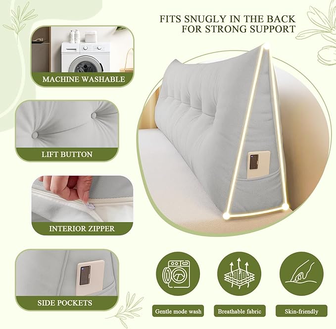 Headboard Pillow Queen, Large Triangular Wedge Headboard Pillow - Image 5