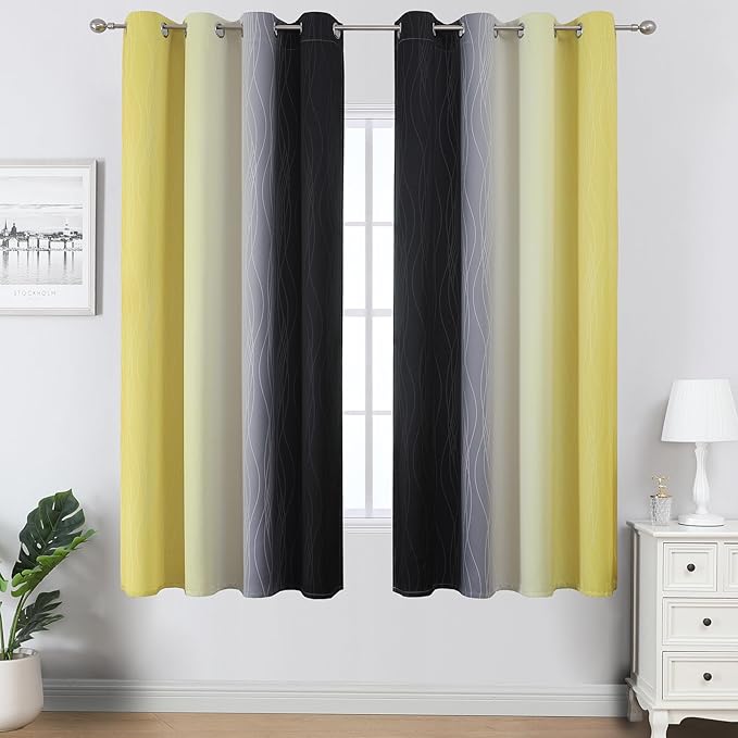 Estelar Textiler Yellow and Black Ombre Blackout Curtains - Image 2