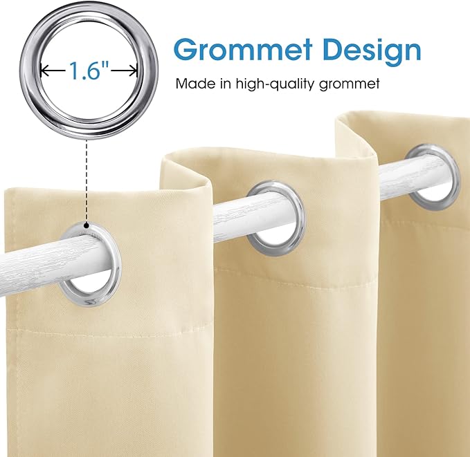 HOMEIDEAS Blackout Curtains for Bedroom 52 X 63 Inch Length 2 Panels Set Beige - Image 4