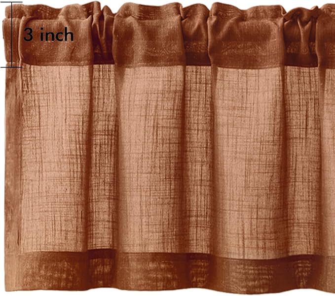 Linen Valance for Windows 2 Panels, Terracotta Rod Pocket Light Filtering Semi - Image 6