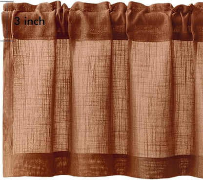 Linen Valance for Windows 2 Panels, Terracotta Rod Pocket Light Filtering Semi - Image 6