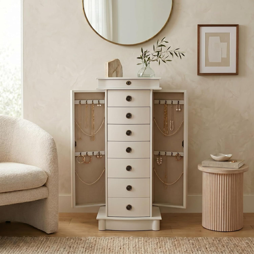 Hives and Honey Nora Jewelry Armoire Cabinet with Mirror – 7 Drawers, Locking...