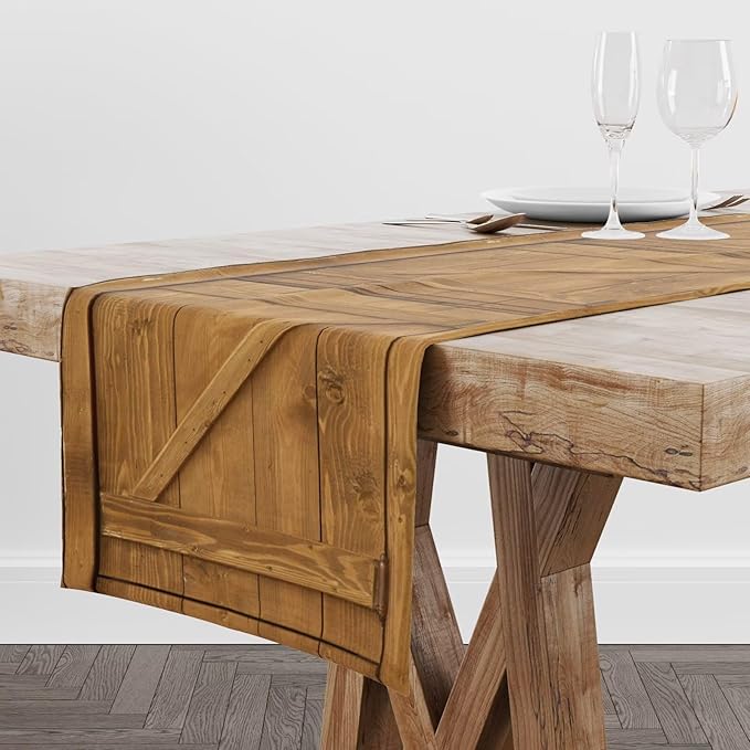Rustic Barn Door Table Runner Brown Garage Wood Wooden Country Western - Image 2
