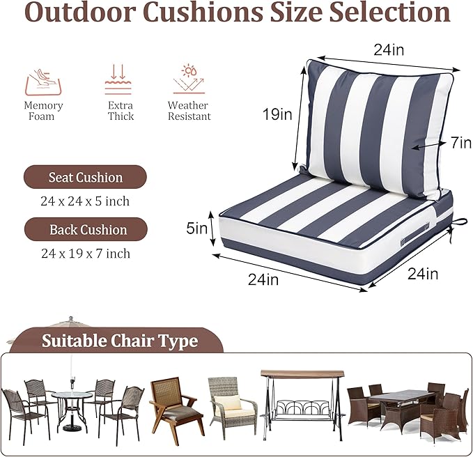 Waterproof Outdoor Chair Cushion Set of 3, Outdoor Cushions - Image 2
