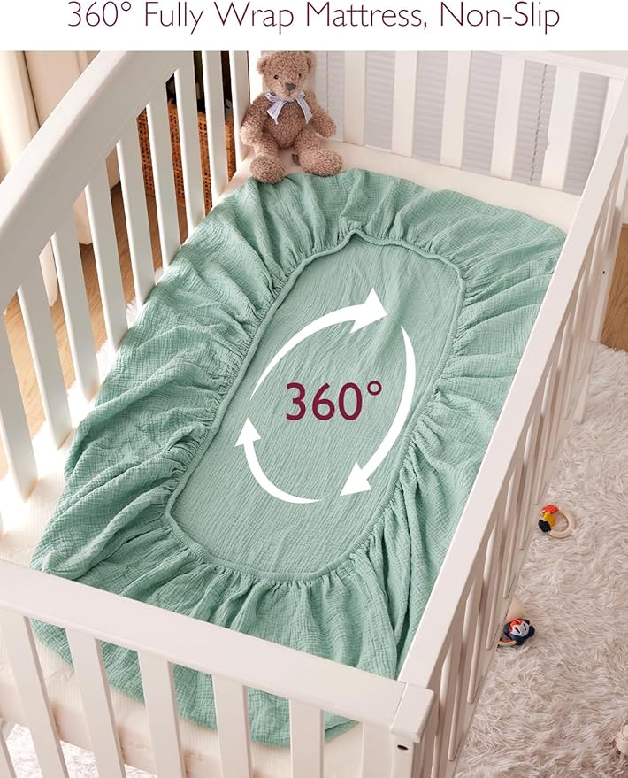 Momcozy Muslin Standard Fitted Crib Sheets, 2 Pack Soft Breathable Natural - Image 6