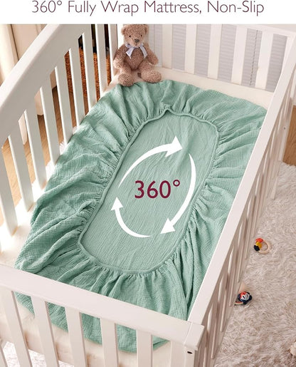 Momcozy Muslin Standard Fitted Crib Sheets, 2 Pack Soft Breathable Natural - Image 6