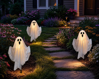 3 Pcs Halloween Ghost Decorations Outdoor Solar Powered Yard Pathway Lights