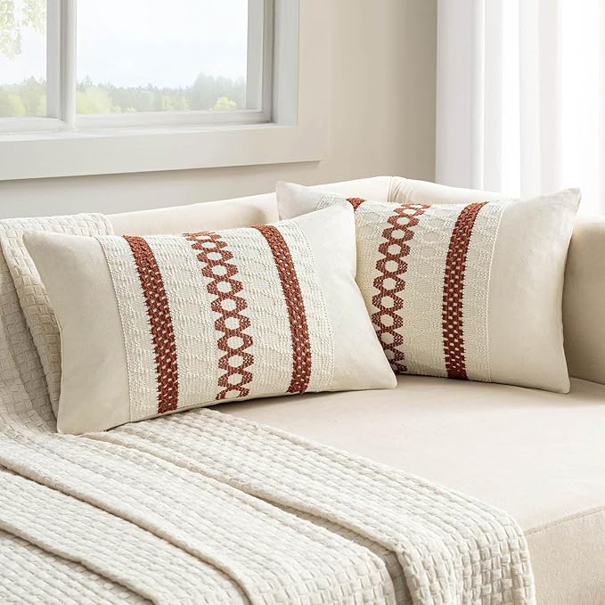 MIULEE Set of 2 Rust Decorative Lumbar Pillow Covers 12x20 Inch Farmhouse by MIULEE