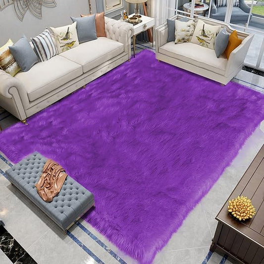 Latepis Fluffy Shaggy Fuzzy Fur Rugs Purple 6.7x10 Large Living Room Rug by Latepis