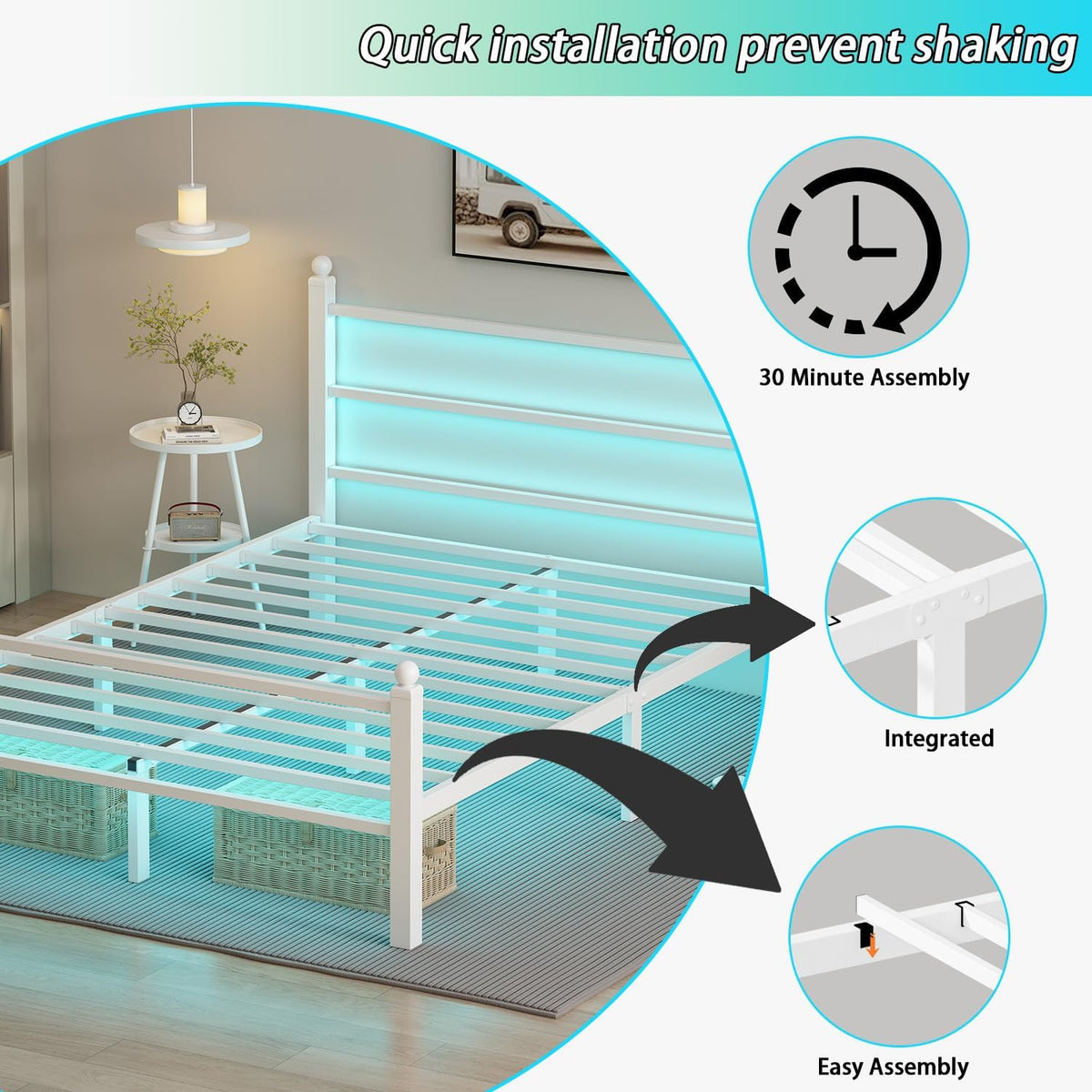 full size bed frame with headboard and footboard,white, package contents