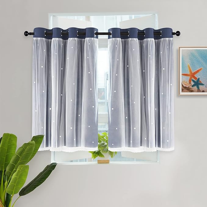 Kinryb Kids Blackout Curtains for Bedroom/Living Room/Classroom, Sheer Overlay - Image 2