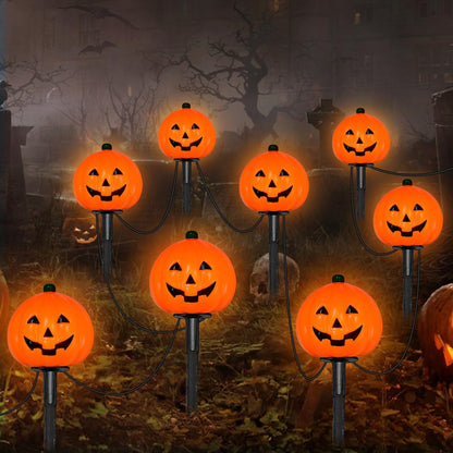 2 Sets 7Ft Halloween Pathway Lights Outdoor Pumpkin Stake Light with 4 Jack-O Lantern Pumpkin Lights and 4 Stakes for Halloween Decorations Outdoor Walkway Pathway Driveway Garden Yard Lawn Light