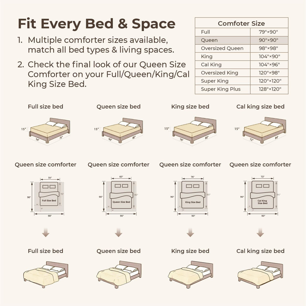 Litanika Queen Size Comforter Set, 3 Pieces Beige Tufted Boho Bedding Set