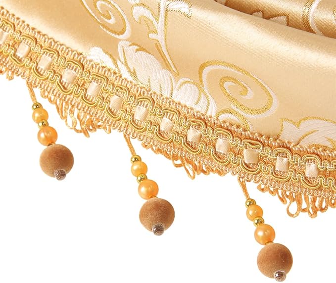 ELKCA Golden Floral Jacquard Swag Waterfall Valance - Image 3