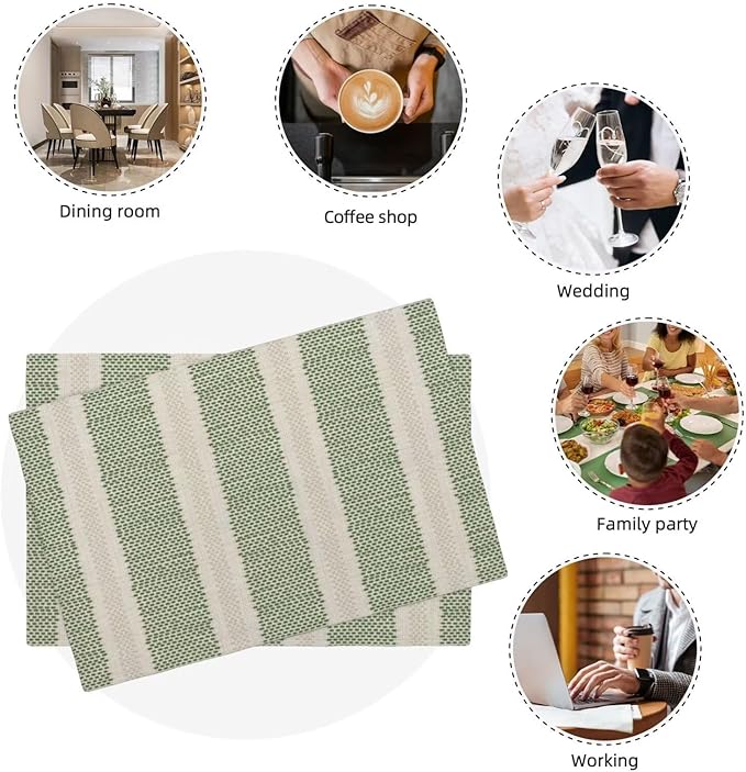 Sage Green Polka Dot Placemats Set of 4, Boho Striped Decorative Table Mat 12 x - Image 8