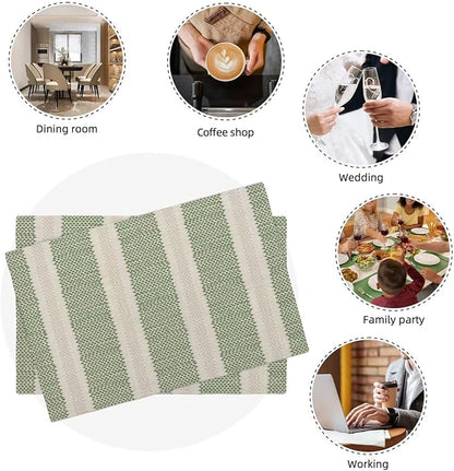 Sage Green Polka Dot Placemats Set of 4, Boho Striped Decorative Table Mat 12 x - Image 8