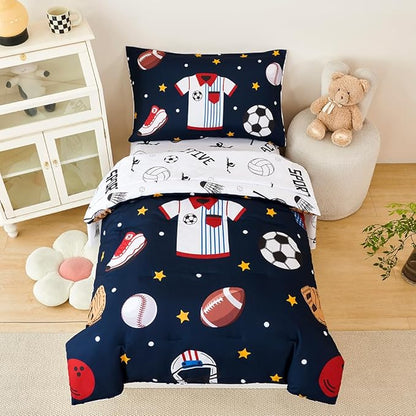 PERFEMET Sports Bedding Set Twin Size 4 Pcs Reversible Ball Sport Theme - Image 3