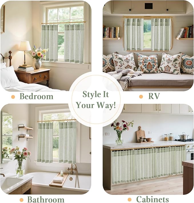 jinchan Striped Linen Kitchen Curtains - Image 4