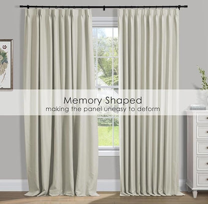 TWOPAGES Beige Pinch Pleated Room Darkening Curtain 84 Inches Long, Solid - Image 3