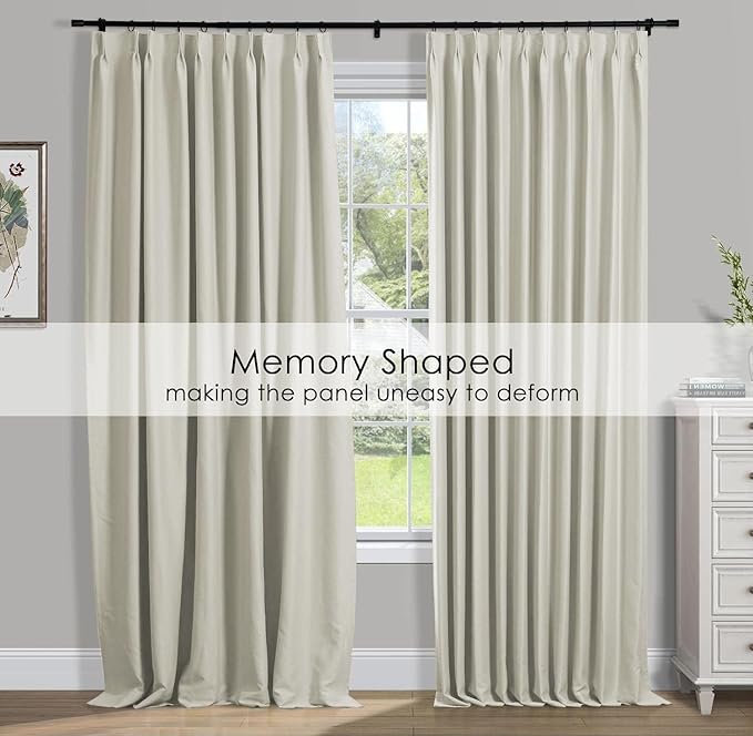 TWOPAGES Beige Pinch Pleated Room Darkening Curtain 96 Inches Long, Solid - Image 3