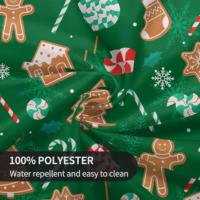 Green Gingerbread Man Round Tablecloth 60 Inch, Christmas Candy Cane - Image 6