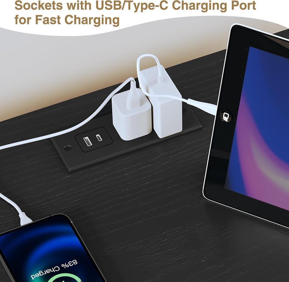 ARTPOWER Nightstand with Charging Station, Minimal Assembly, Retro Wood Night...