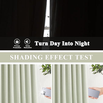 Vision Home Soft Green Pinch Pleated Full Blackout Curtains Linen Blended Room - Image 4